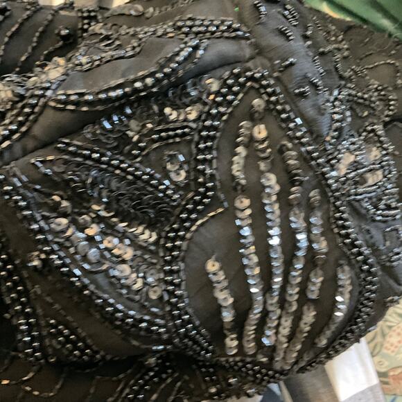 Vintage Adriana Papel evening black beaded sequin silk midi dress cocktail sz 8 - Picture 10 of 16